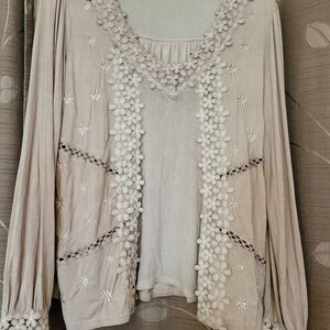 Cream Embellished Ruffled Blouse